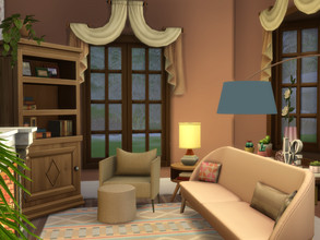 Sims 4 — Cozy Rose Livingroom by CharcoalSpore4 — Cozy rose colored living room with blue accents featuring a sofa,
