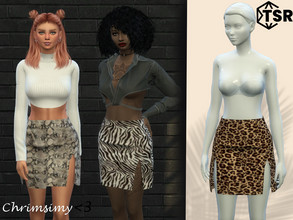Sims 4 — Two Slit Skirt by chrimsimy — A mini skirt in different types of animal print with two slits on the front! I
