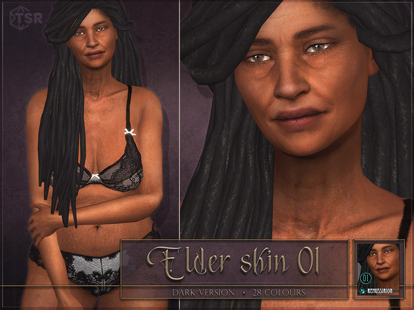 Sims 4 — Female elder skin 01 - Dark version by RemusSirion — Since TSR removed me from their Artist program on 30th of