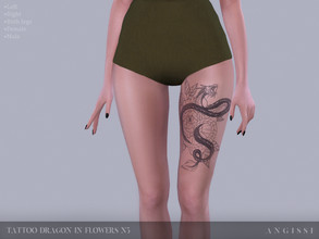Sims 4 — Tattoo-Dragon in Flowers N5 by ANGISSI — * 3 black options (right,left,both legs) * HQ compatible * Female+Male