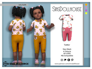 Sims 4 — Julia Outfit by SimsDollhouse — Cotton pants and top with various prints on the top and pockets. Prints come in