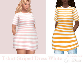 Sims 4 — Tshirt Striped Dress (Top) (White) by Dissia — Long short sleeves striped tshirt Avalabile in 47 swatches Top