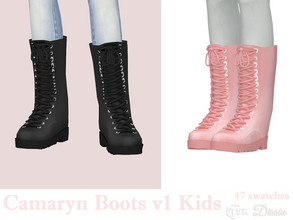 Sims 4 — Camaryn Boots v1 Kids by Dissia — Under the knee combat tied boots for children :) Available in 47 swatches