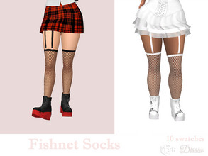 Sims 4 — Fishnet Socks by Dissia — Above the knee fishnet socks in black or white color with or without straps Available