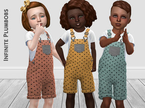 Sims 4 — Toddler Polka Dot Dungarees by InfinitePlumbobs — Polka Dot Dungarees with striped pockets or Toddlers - 5