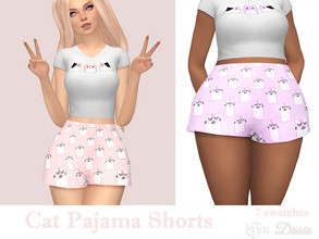 Sims 4 — Cat Pajama Shorts by Dissia — Cute high waist short shorts with cat print :) Available in 7 swatches