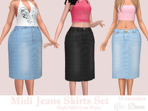 Sims 4 — Midi Jeans Skirts Set by Dissia — High / Mid or Low waist midi denim skirts in one set :) Abailable in 10