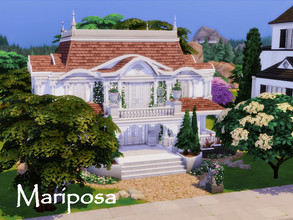 Sims 4 — Mariposa |No CC by GenkaiHaretsu — A large rich house, a mansion for a large family in white and red. Classic. 