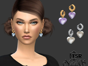 Sims 4 — Glass heart hoop earrings by Natalis — Glass heart pendant hoop earrings. 2 metal color options. 5 heart colors.
