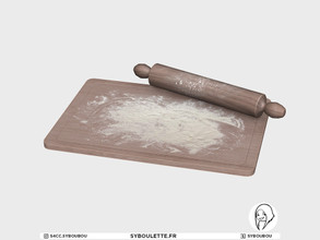 Sims 4 — Cooking cookies - Board & roll with flour by Syboubou — This is a board with a wooden roll and spread flour.