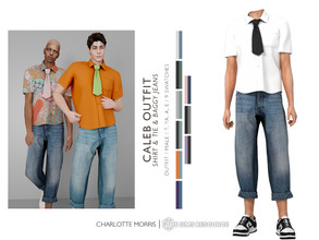Sims 4 — Caleb Outfit by Charlotte_Morris — Men's Caleb Outfit [Shirt & Tie & Baggy Jeans] 9 swatches Masculine