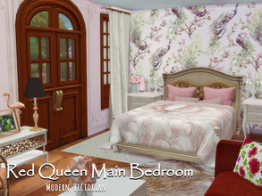 Sims 4 — Red Queen Main bedroom | Only TSR CC by GenkaiHaretsu — Modern-Victorian pink maind bedroom for Red Queen shell.