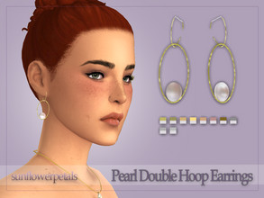 Sims 4 — Pearl Double Hoop Earrings by SunflowerPetalsCC — A pair of double hoop earrings with a pearl attached. Comes in