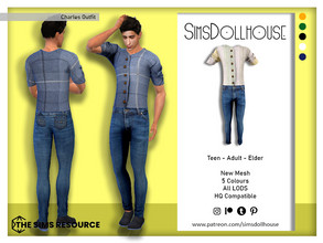 Sims 4 — Charles Outfit by SimsDollhouse — Cotton shirt and denim jeans for Sims 4 men in 5 different colours. - 5