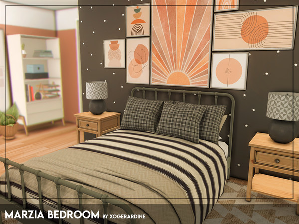 Sims 4 — Marzia Bedroom (TSR only CC) by xogerardine — Modern bedroom with a hit of mid century modern!