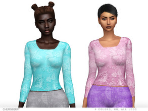 Sims 4 — Yve - Top by CherryBerrySim — Yve - classic style blouse top with floral embroidery for female sims.