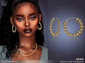 Sims 4 — Drops Hoop Earrings by feyona — Drops Hoop Earrings come in 4 colors of metal: yellow gold, white gold, rose