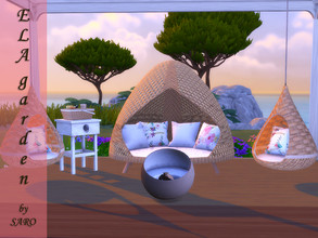 Sims 4 — Ela Garden by SSR99 — This is a cute garden set with rattan furniture, a cute table and fireplace and topped of