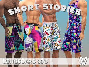 Sims 4 — Retro 80s Long Boardshorts  by SimmieV — A collection of long boardshorts featuring 8 80's inspired retro