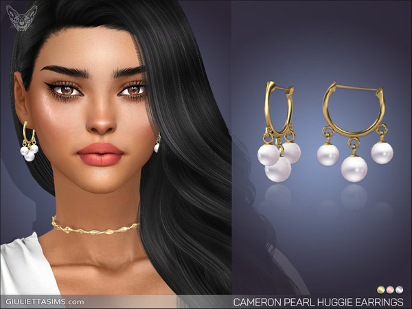 Sims 4 — Cameron Pearl Huggie Earrings by feyona — Cameron Pearl Huggie Earrings come in 3 colors of metal: yellow gold,