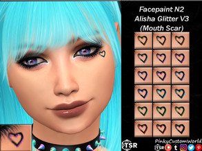Sims 4 — Facepaint N2 - Alisha Glitter V3 (Mouth Scar) by PinkyCustomWorld — Black simple heart outline facepaint with a