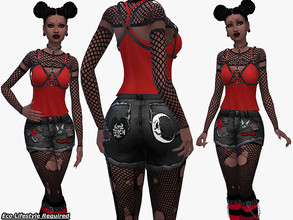 Sims 4 — Black Shorts with Patches by simsloverxyz — Black Ripped Patched Shorts