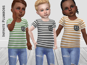 Sims 4 — Toddler Smiley Pocket T-Shirt by InfinitePlumbobs — Striped T-Shirt with Smiley Face Pocket for Toddlers - 5