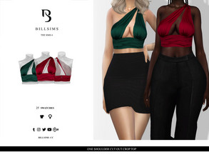 Sims 4 — One Shoulder Cut Out Crop Top by Bill_Sims — This top features a one shoulder crop with draped detailing and a