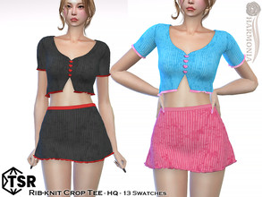 Sims 4 — Rib-Knit Crop Tee by Harmonia — New Mesh All Lods 13 Swatches HQ Please do not use my textures. Please do not
