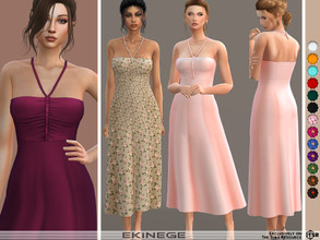 Sims 4 — Halterneck Midi Dress by ekinege — A midi dress featuring an adjustable halter neckline, ruched bust detail. 16