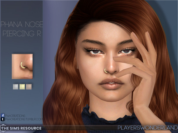 Sims 4 — Phana Nose Piercing R by PlayersWonderland — Another new and unique looking nose piercing. Coming in 3 metal