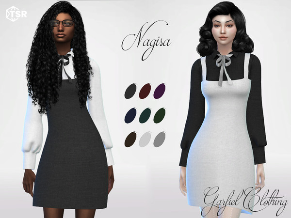 Sims 4 — Nagisa - Dress with shirt and bow by Garfiel — - 9 colours - Everyday, party, formal - Base game compatible - HQ
