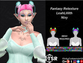 Sims 4 — Fantasy Retexture of Nixy hair by LeahLillith by PinkyCustomWorld — Futuristic, creative up-do buns hairstyle