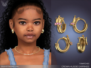Sims 4 — Crown Huggie Earrings For Kids by feyona — Crown Huggie Earrings For Kids come in 4 colors: yellow, white,
