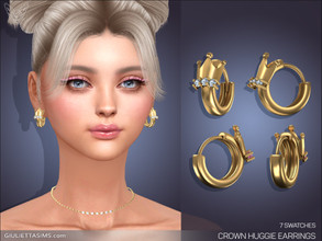 Sims 4 — Crown Huggie Earrings by feyona — Crown Huggie Earrings come in 4 colors: yellow, white, rose.and black-plated.