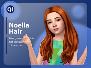 Sims 4 — Noella Hair by qicc — A long wavy hairstyle with a middle part. - Maxis Match - Base game compatible - Hat