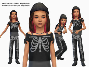 Sims 4 — Rhinestone Skeleton Shirt & Pants Set (Child Version) by simsloverxyz — Rhinestone Skeleton Shirt &