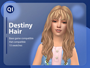 Sims 4 — Destiny Hair by qicc — A long wavy hairstyle with wavy bangs. - Maxis Match - Base game compatible - Hat