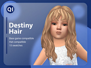 Sims 4 — Destiny Hair by qicc — A long wavy hairstyle with wavy bangs. - Maxis Match - Base game compatible - Hat