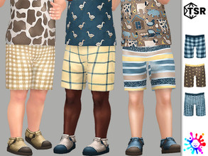 Sims 4 — Farm Life Shorts by Pelineldis — Six cool shorts with farm related print for toddler boys and girls.