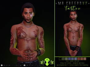 Sims 4 — Mr Creeps V2 Tattoo by unidentifiedsims — Full body tattoo 3 Colours 3 Shades of each colour HQ compatible Works