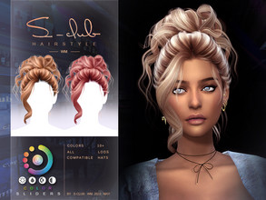 Sims 4 — Lazy/relax updo hairstyle(Rina) by S-Club — Lazy/relax updo hairstyle(Rina), 10 swatches, hope you like, thank