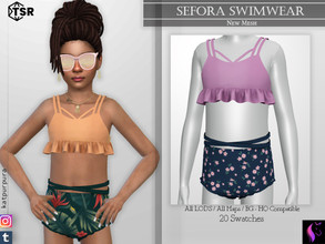 Sims 4 — Sefora Swimwear by KaTPurpura — High Thong Swimsuit with Criss-Cross Straps and Ruffles and Ribbons Top