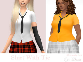 Sims 4 — Shirt with Tie by Dissia — Short sleeves shirt with loose tie Available in 48 swatches