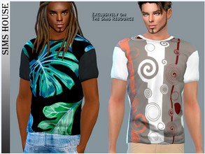 Sims 4 — Men's T-shirt tropical print by Sims_House — Men's T-shirt tropical print 12 options. Men's t-shirt with