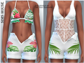 Sims 4 — Women's tropical print shorts by Sims_House — Women's tropical print shorts 12 options. Women's tropical print