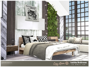 Sims 4 — Anisha Bedroom CC only TSR by Moniamay72 — A lovely white,brown and black accent Bedroom in modern style.The