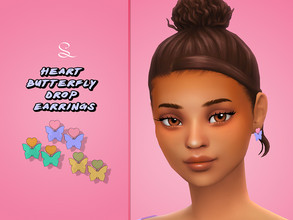 Sims 4 — Heart Butterfly Drop Earrings for Adults by simlasya — All LODs New mesh 5 swatches Teen to elder HQ compatible