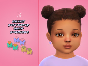 Sims 4 —  Heart Butterfly Drop Earrings for Toddlers by simlasya — All LODs New mesh For toddlers 5 swatches HQ