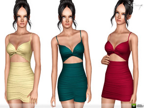 Sims 3 — Cutout Ruched Mini Dress by ekinege — A dress featuring a bodycon silhouette, spaghetti straps, and cut-out